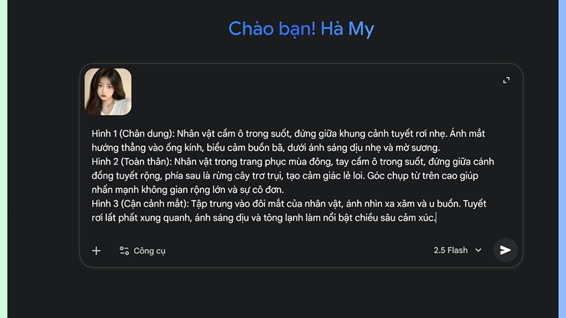 Bước 3: Dán prompt và gửi ảnh tham chiếu (nếu cần) Bước 3: Dán prompt và gửi ảnh tham chiếu (nếu cần)