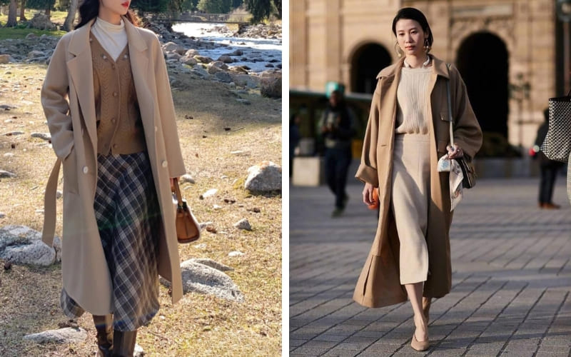 Chân váy len hoặc dạ tạo vẻ nữ tính, duyên dáng.