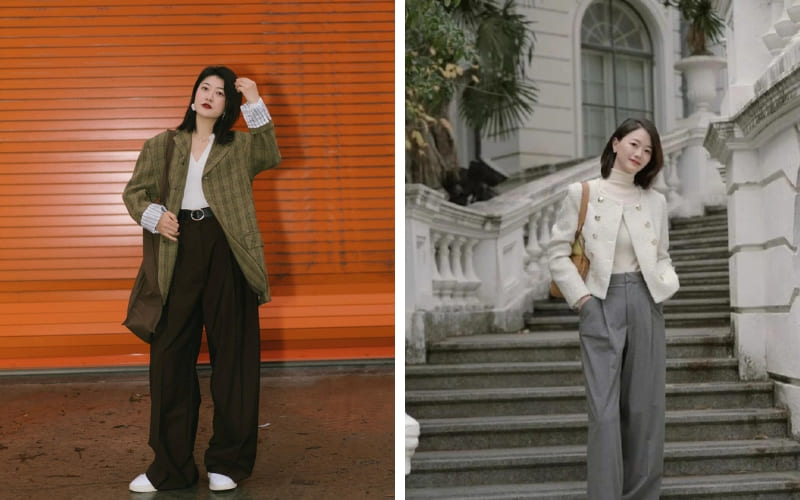 Set 6 mix áo blazer, áo len mỏng, quần âu.