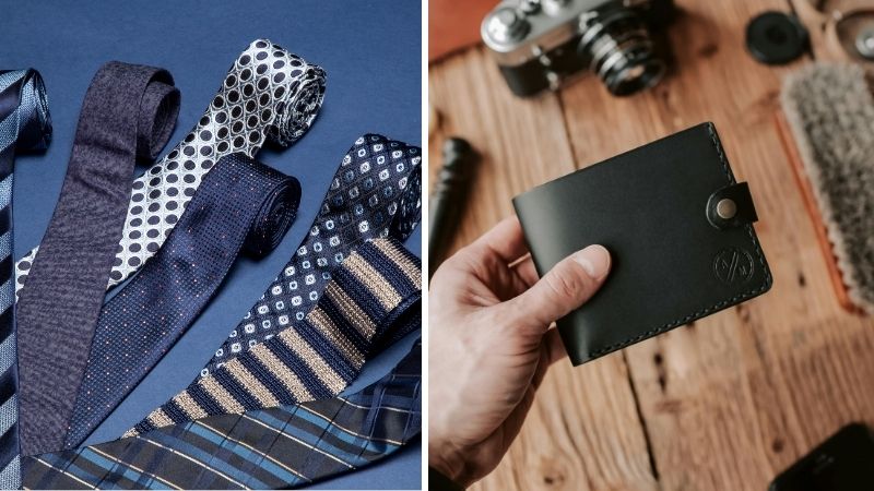Cà vạt, ví da và bút ký sang trọng