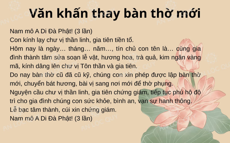 Mẫu văn khấn thay bàn thờ mới (áp dụng cho cả gia tiên và Thần Tài) Mẫu văn khấn thay bàn thờ mới (áp dụng cho cả gia tiên và Thần Tài)