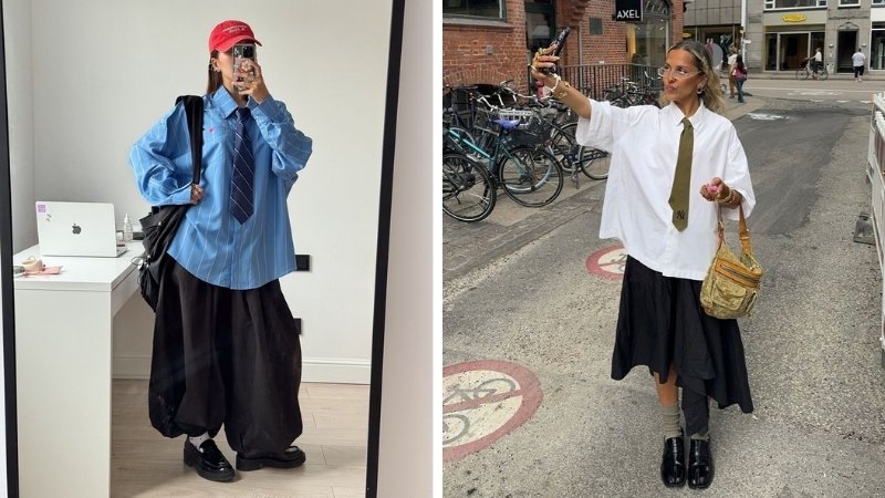Outfit áo sơ mi oversized năng động