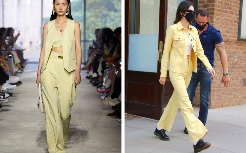 Quần vàng bơ là điểm nhấn hiện đại cho phong cách thanh lịch