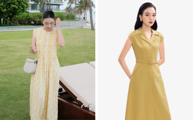 Váy liền vàng bơ giúp tôn da và tạo cảm giác thanh lịch