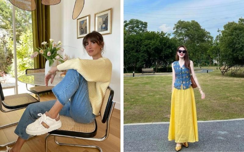 Outfit vàng bơ cùng denim mang đến vẻ trẻ trung và tự nhiên
