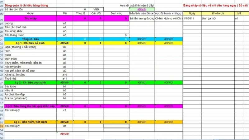 Mẫu bảng quản lý chi tiêu hàng tháng Mẫu bảng quản lý chi tiêu hàng tháng