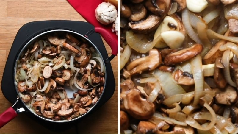 Bước 2: Xào thơm nấm và hành tây