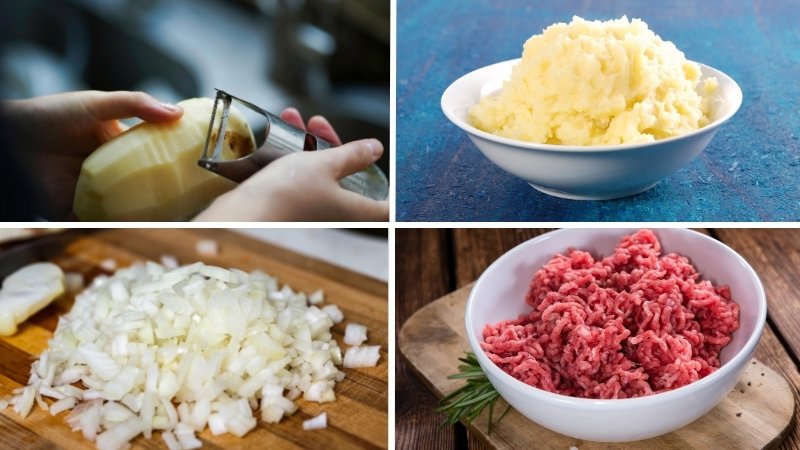 Sơ chế nguyên liệu cho món bánh khoai tây thịt bò - La tourtiere