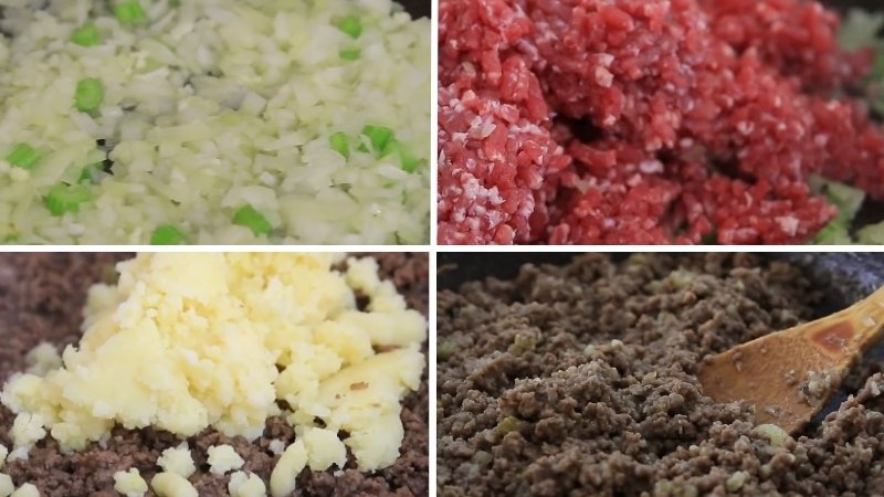 Làm nhân bánh khoai tây thịt bò - La tourtiere