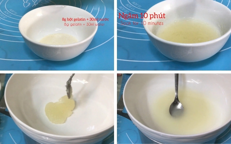 Gelatin nở mềm giúp fondant dẻo và dễ tạo hình hơn Gelatin nở mềm giúp fondant dẻo và dễ tạo hình hơn