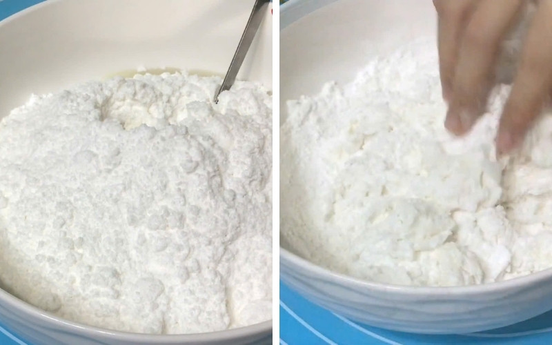 Thêm đường từ từ giúp bột fondant mịn, không vón cục Thêm đường từ từ giúp bột fondant mịn, không vón cục