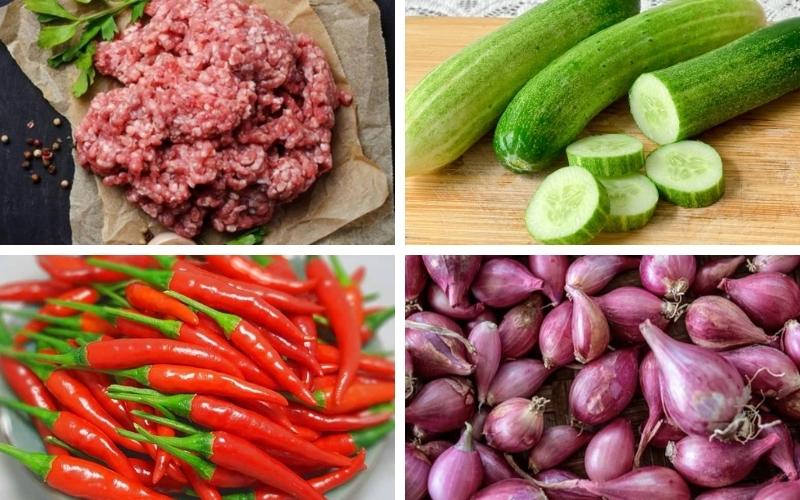 Chuẩn bị đầy đủ nguyên liệu làm cơm thịt xào cay