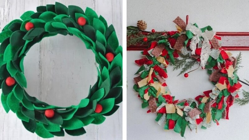 Vòng nguyệt quế Noel từ vải vụn