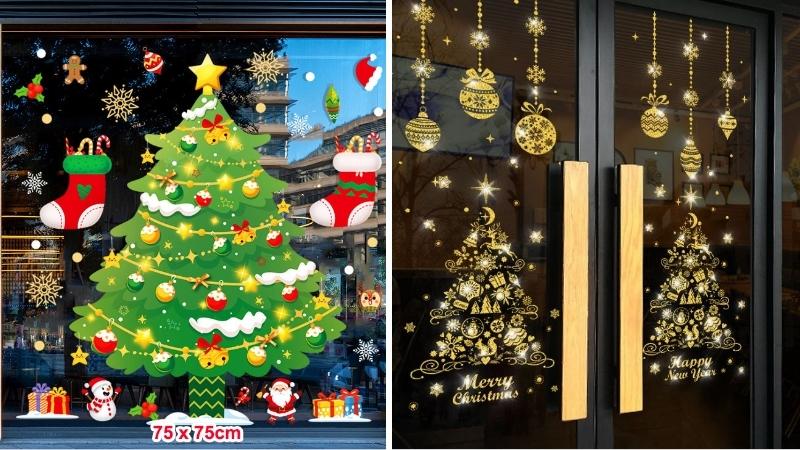 Trang trí dán cây thông Noel trên cửa kính