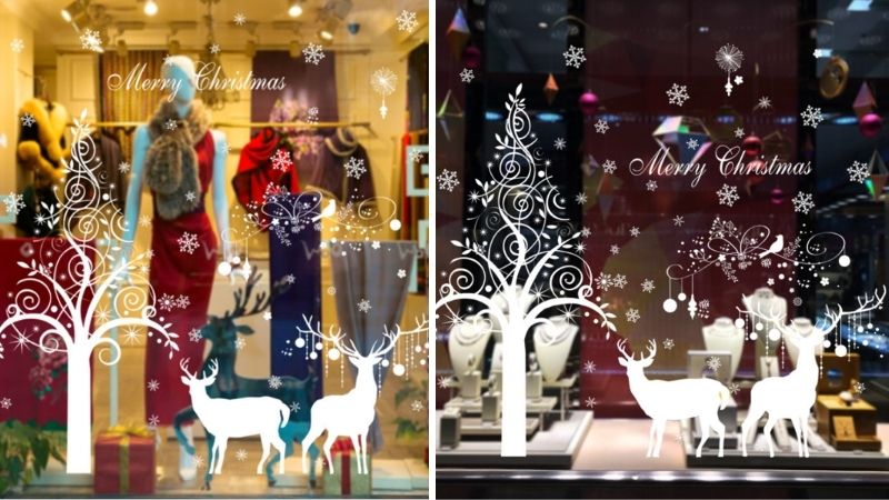 Trang trí hình tuần lộc trên cửa kính