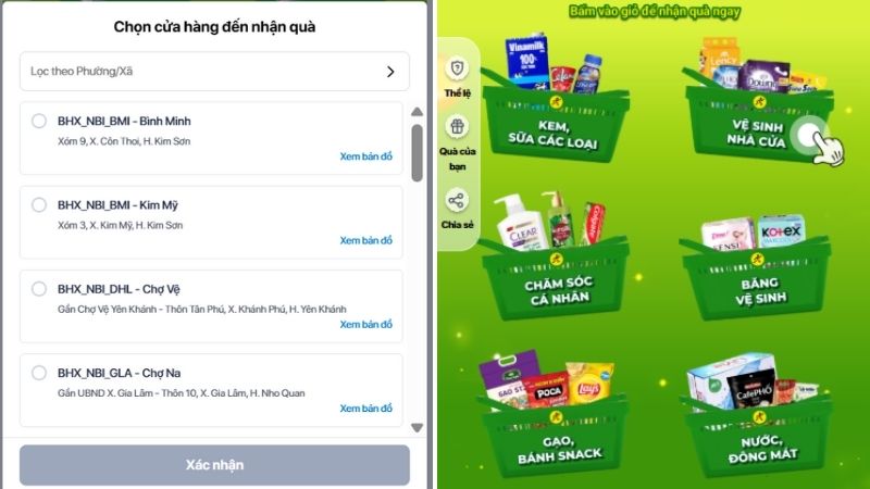 Chọn siêu thị và nhóm hàng muốn nhận