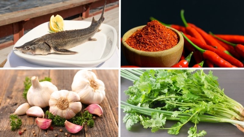 Nguyên liệu làm cá tầm nướng muối ớt