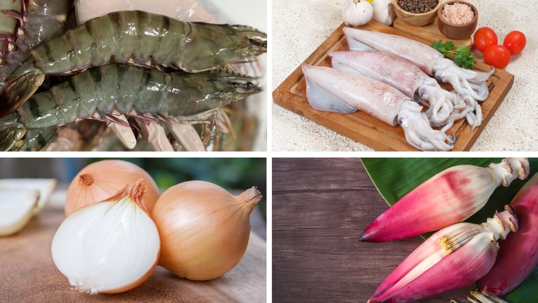 Nguyên liệu làm gỏi tôm mực Thái Lan