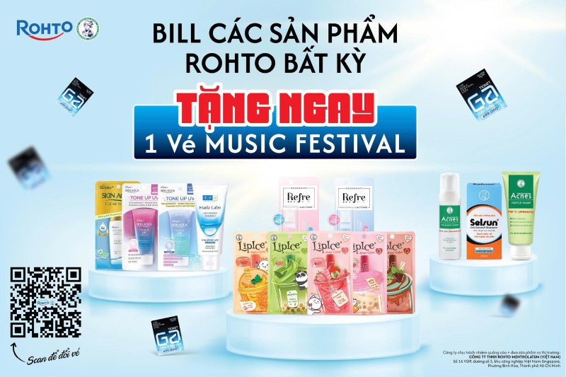 Mua sản phẩm Rohto bất kỳ, tặng vé Music Fest Rohto Mua sản phẩm Rohto bất kỳ, tặng vé Music Fest Rohto