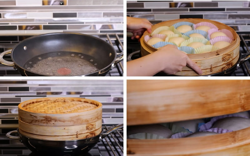 Hấp bánh ở nhiệt độ thích hợp giúp bánh chín đều, giữ mềm.