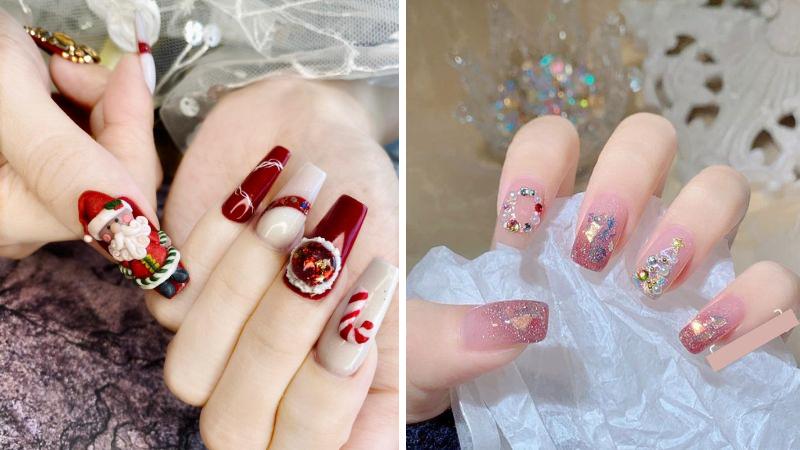 Mẫu nail Giáng sinh đính đá số 10