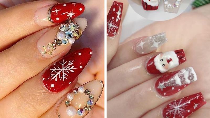 Mẫu nail Giáng sinh đính đá số 8