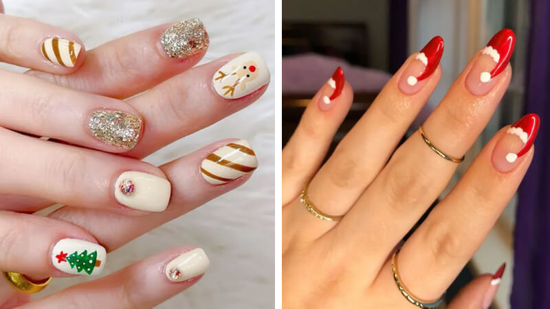 Mẫu nail Giáng sinh móng nhọn số 8