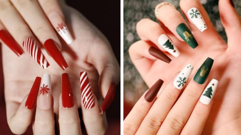 Mẫu nail Giáng sinh móng nhọn số 10