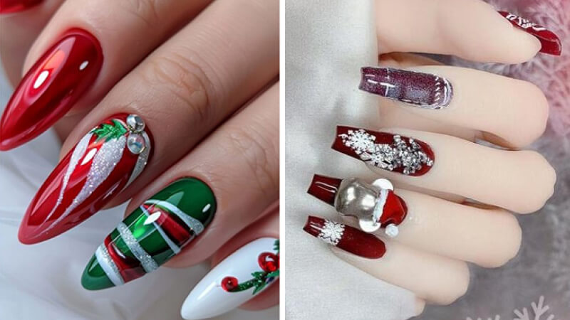 Mẫu nail Giáng sinh móng nhọn số 3