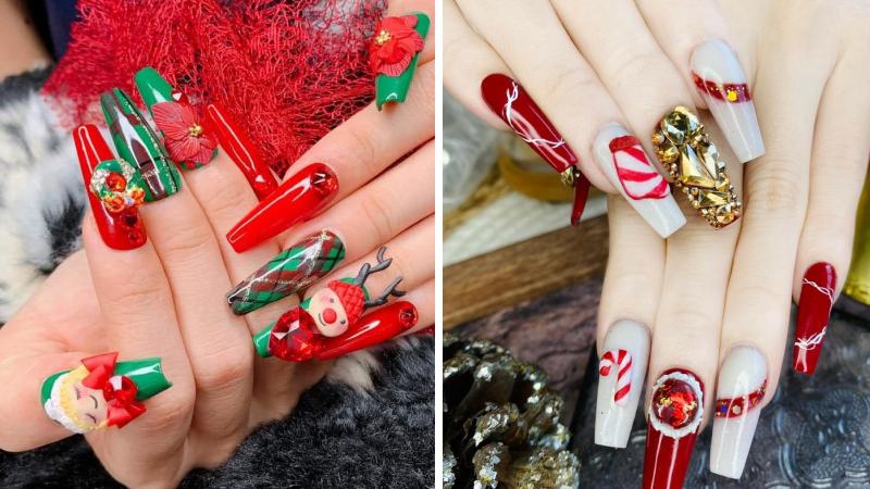 Mẫu nail Giáng sinh đính đá số 6