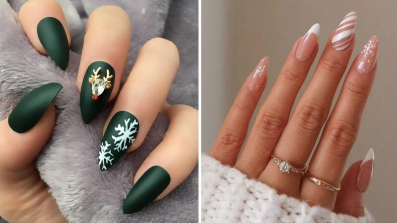 Mẫu nail Giáng sinh móng nhọn số 4