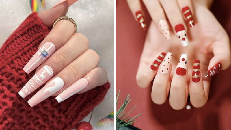 Mẫu nail Giáng sinh móng nhọn số 9