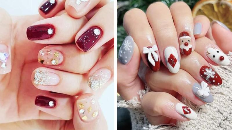 Mẫu nail Giáng sinh đính đá số 9