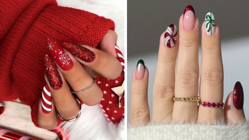 Mẫu nail Giáng sinh móng nhọn số 5