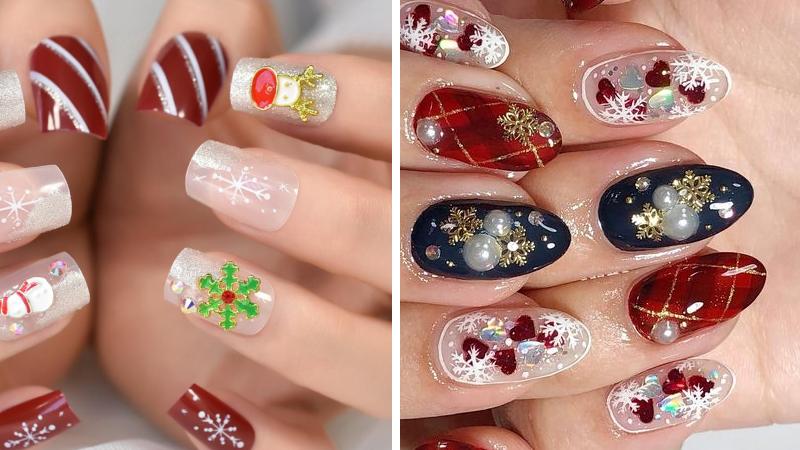 Mẫu nail Giáng sinh đính đá số 7