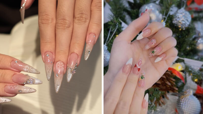 Mẫu nail Giáng sinh móng nhọn số 6