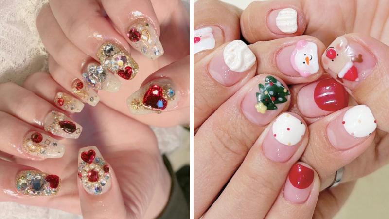 Mẫu nail Giáng sinh đính đá số 1