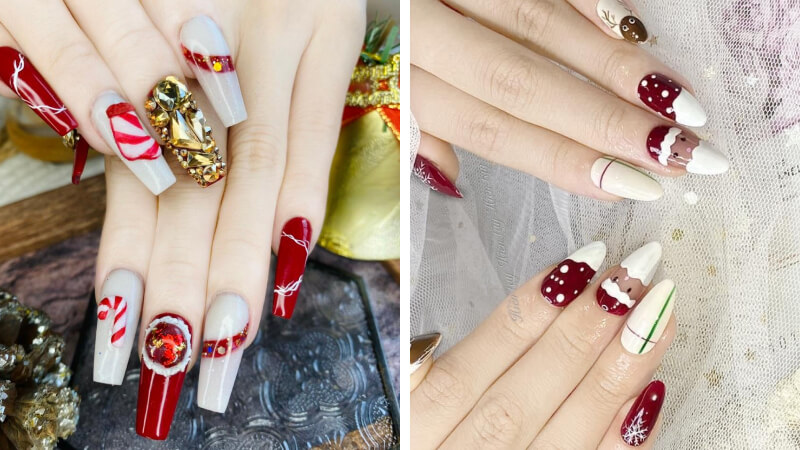 Mẫu nail Giáng sinh móng nhọn số 2