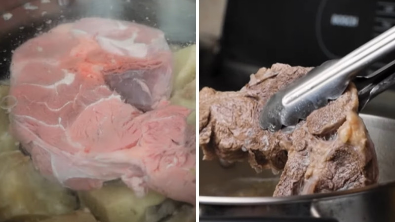 Bước 3: Ninh thịt bò và xương lần một