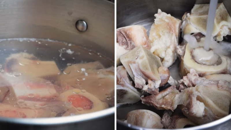 Bước 2: Luộc sơ (Chần) xương và khử mùi