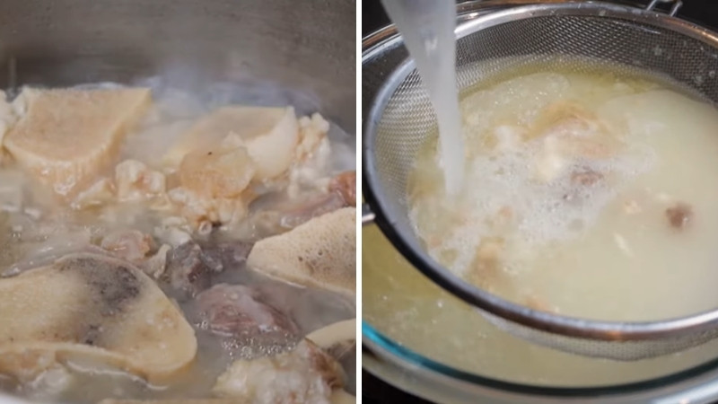 Bước 4: Ninh xương và lấy nước dùng trắng đục