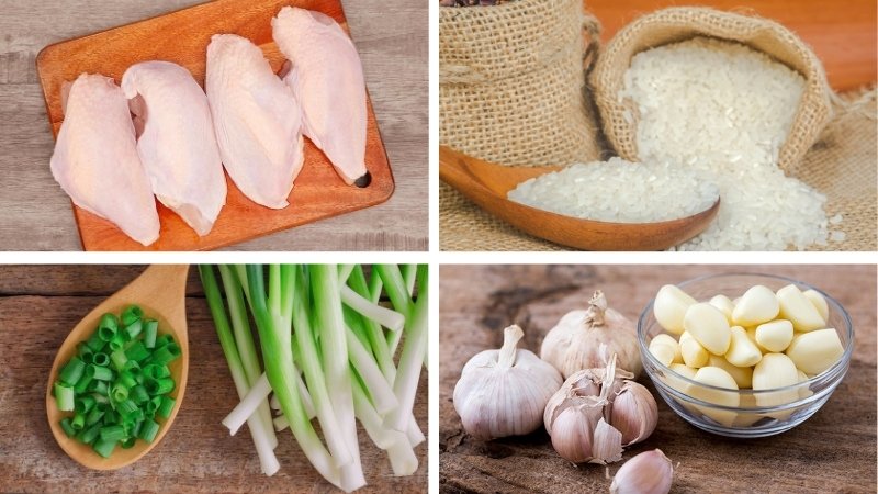 Nguyên liệu làm món cháo gà Dakjuk