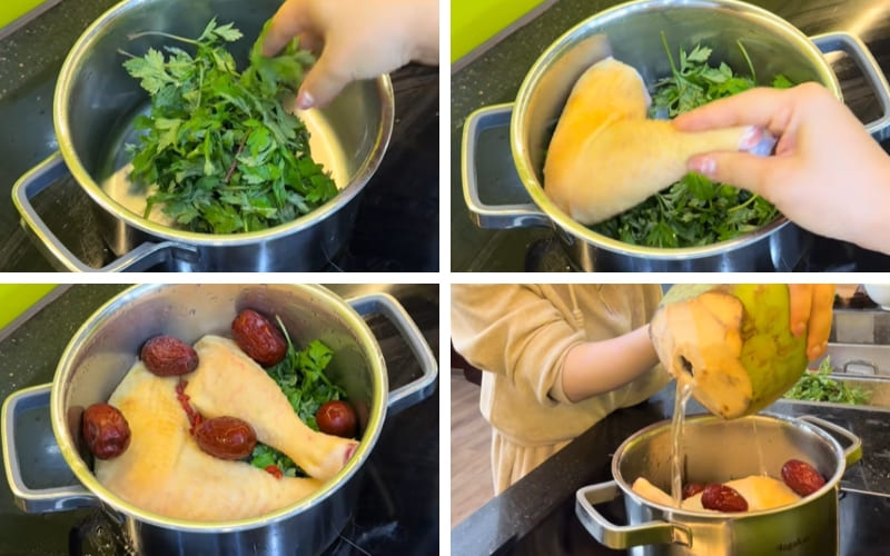 Các nguyên liệu được xếp gọn, gia vị nêm vừa vặn.