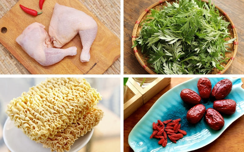 Nguyên liệu tươi sạch giúp món mì gà thơm ngon, bổ dưỡng.