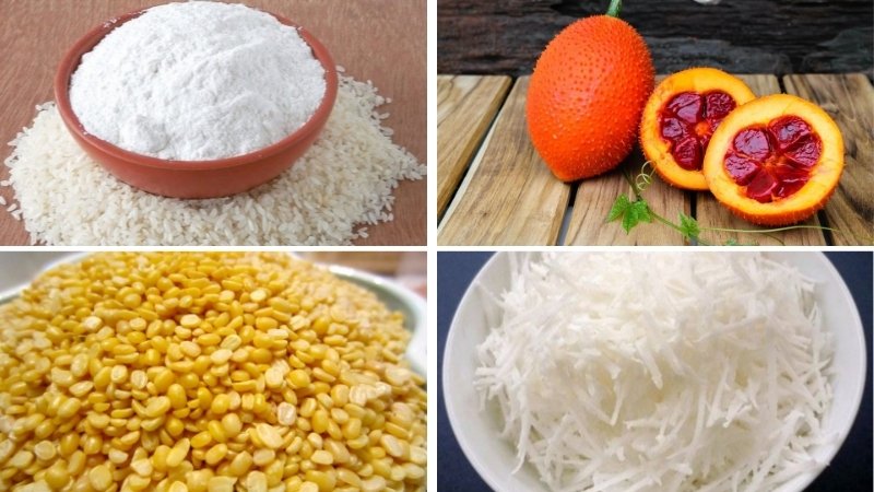Nguyên liệu làm bánh gấc đậu xanh truyền thống