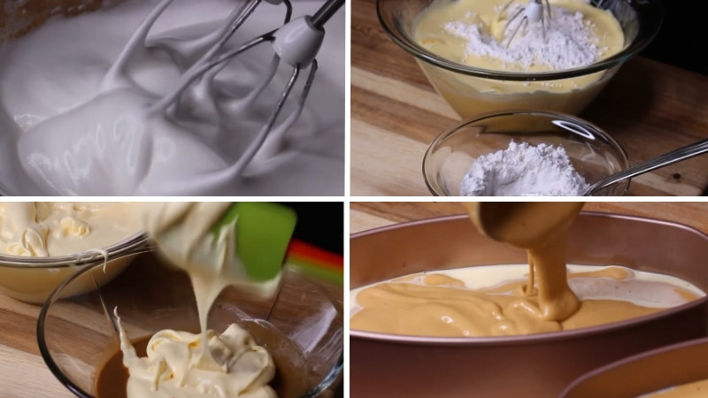 Đánh bông lòng trắng và trộn bột Gato