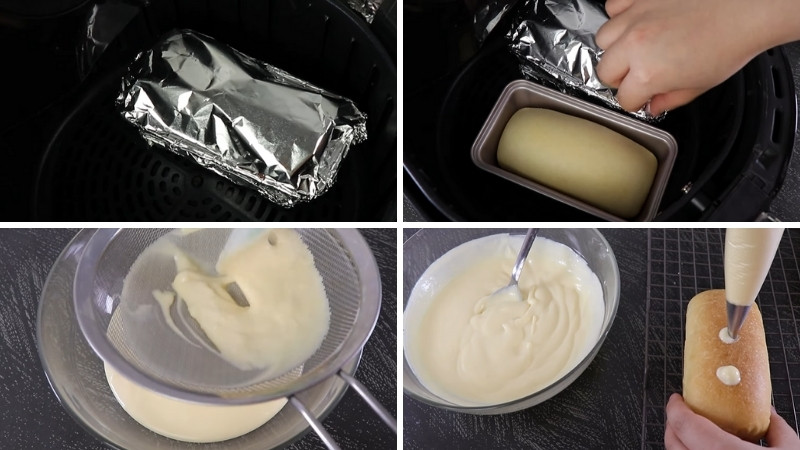 Bước 5: Nướng bánh bằng nồi chiên không dầu và bơm sốt