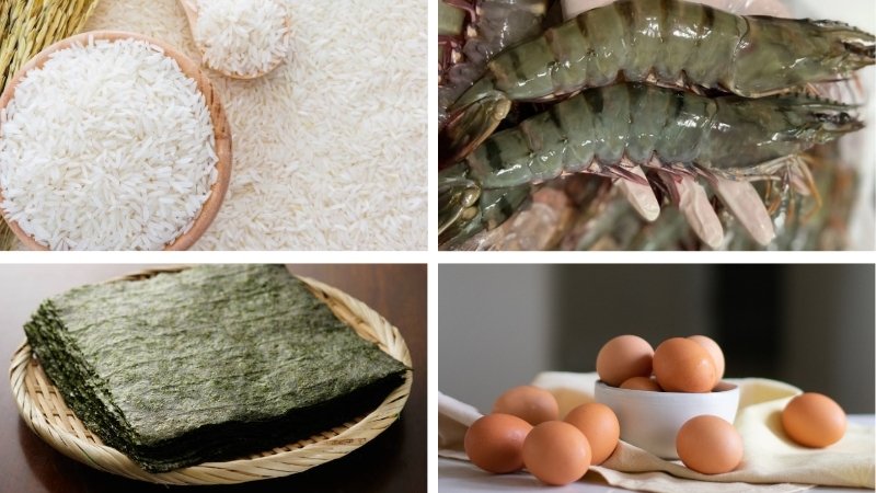 Nguyên liệu làm món cơm nắm Tenmusu