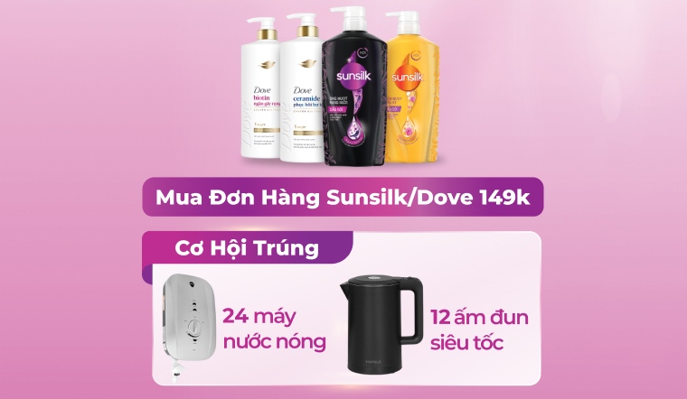 Mua Dầu gội/xả Sunsilk/Dove trúng máy nước nóng, bình siêu tốc