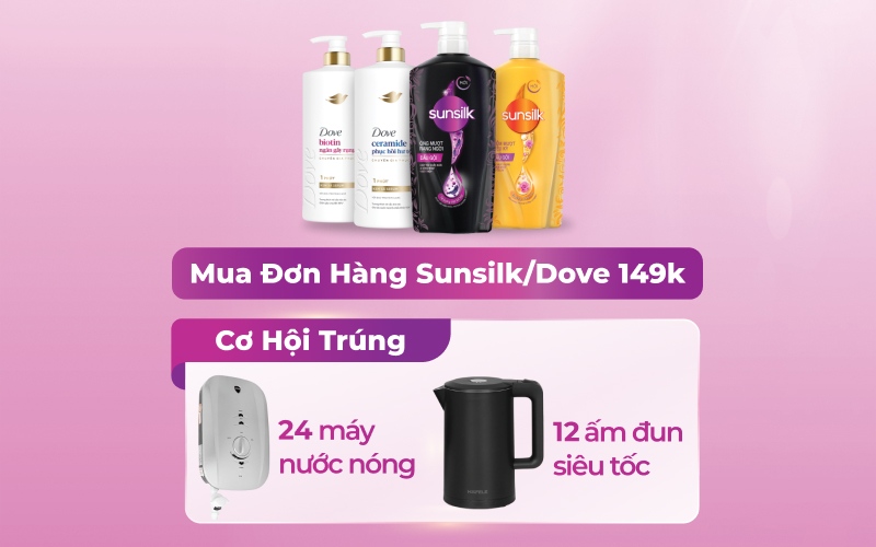Mua Dầu gội/xả Sunsilk/Dove trúng máy nước nóng Mua Dầu gội/xả Sunsilk/Dove trúng máy nước nóng
